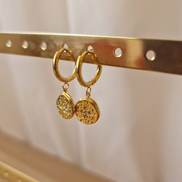 Pendientes medalla con circonitas acero dorado - DiversoWomen