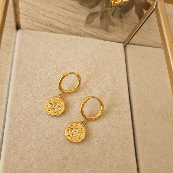 Pendientes medalla con circonitas acero dorado - DiversoWomen