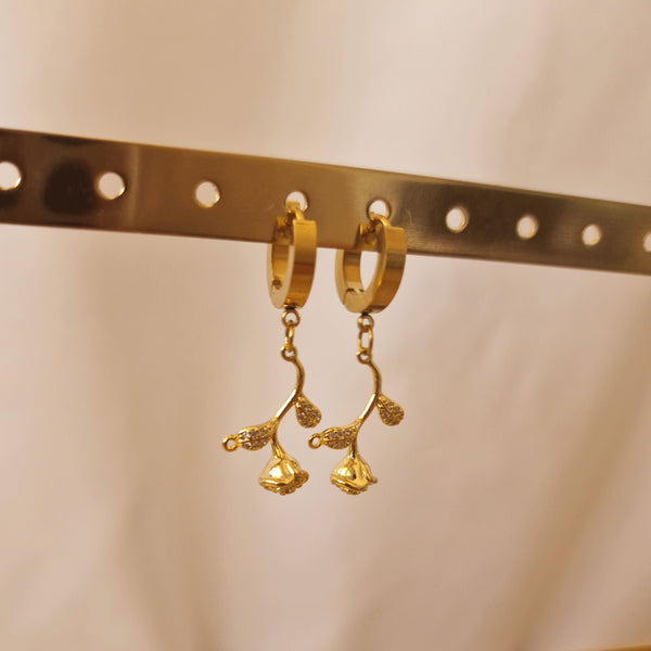 Pendientes rosa con circonitas Acero Dorado - DiversoWomen